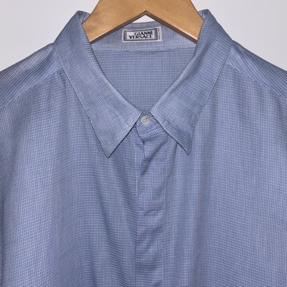 Versace Light Blue Gingham Plaid Dress Shirt